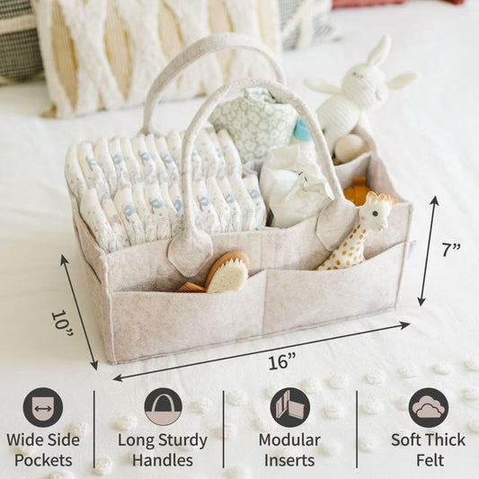 PUTSKA Baby Diaper Caddy Organizer - Nursery Storage Basket for Diaper Station, Baby Basket Shower Gift List and Registry Must-Have, Newborn Essentials, Nursery Decor for Boy or Girl - Grey, Large