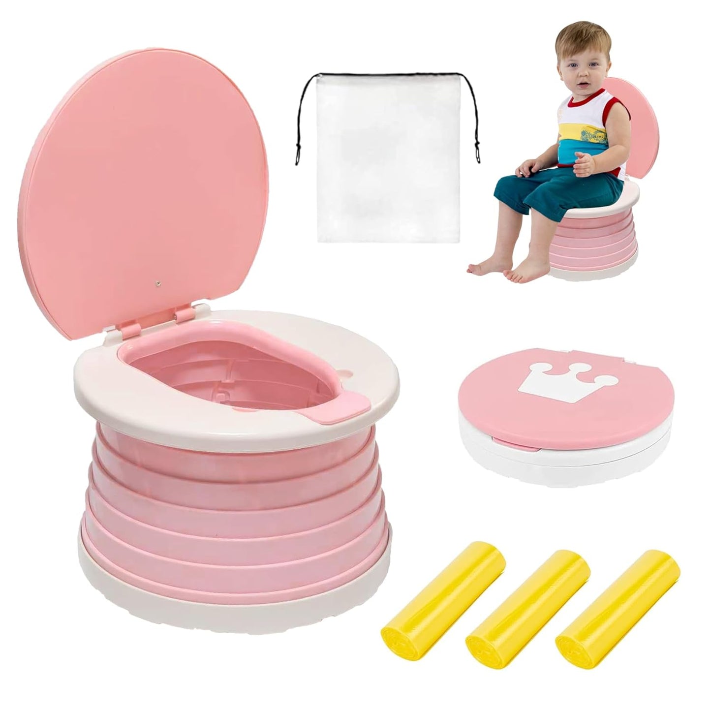 SunnySmile portable, foldable potty seat for toddler, Training Toilet Seat Emergency Toilet for Car, Camping, Outdoor, indoor (grey, small)