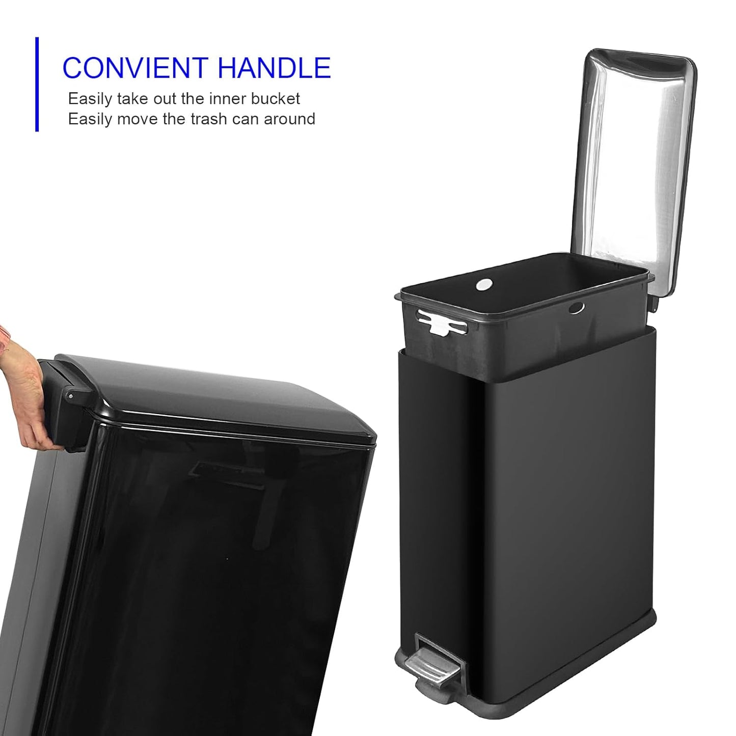 Diaper Pail, Airtight Odor Control Baby Diaper Bin with Childproof Lock, Stainless Steel Garbage Pail with lid, 15 Liter/ 4 Gallon Compact Nursery Trash Can with Removal Inner Liner, Blue