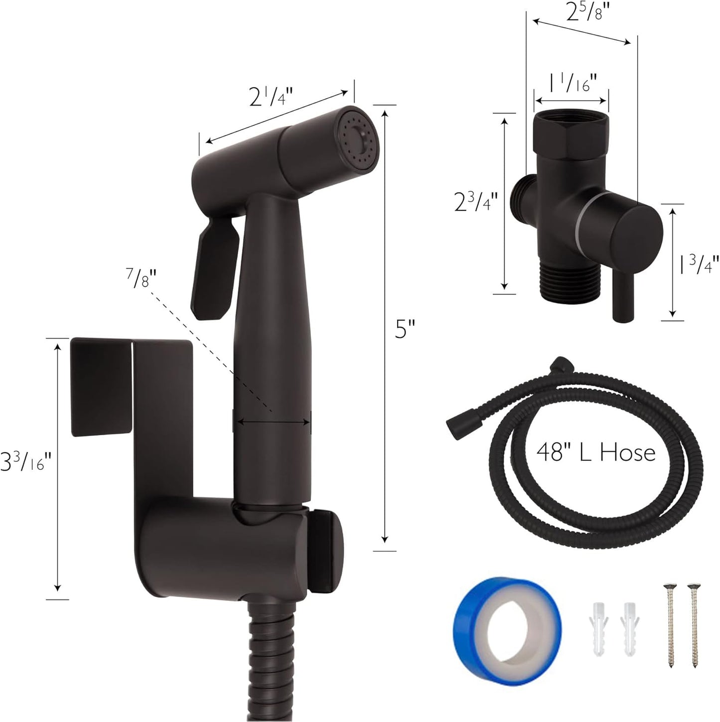 Design House 583906 Modern Single-Function Dual-Mount Hand Held Bidet Sprayer for Bathroom, Matte Black