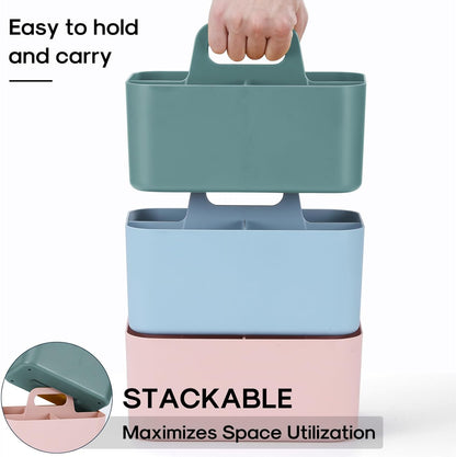 Multiuse Caddy Organizer with Handle, Portable Divided Plastic Tote Bin - Art Craft, Stationary Pen Marker Crayons, Makeup Hair Supplies Storage - Bathroom, Classroom, Dorm, Office, Desk Holder - Pink