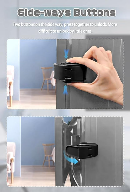 Maveek Baby Proofing Drawers, 4 Pack Child Proof Locks For Corner Drawer Thinner Door Cabinet Kitchen Cupboard Dresser Fridge, Childproof Furniture Latch For 0-12 month Infant (Black)