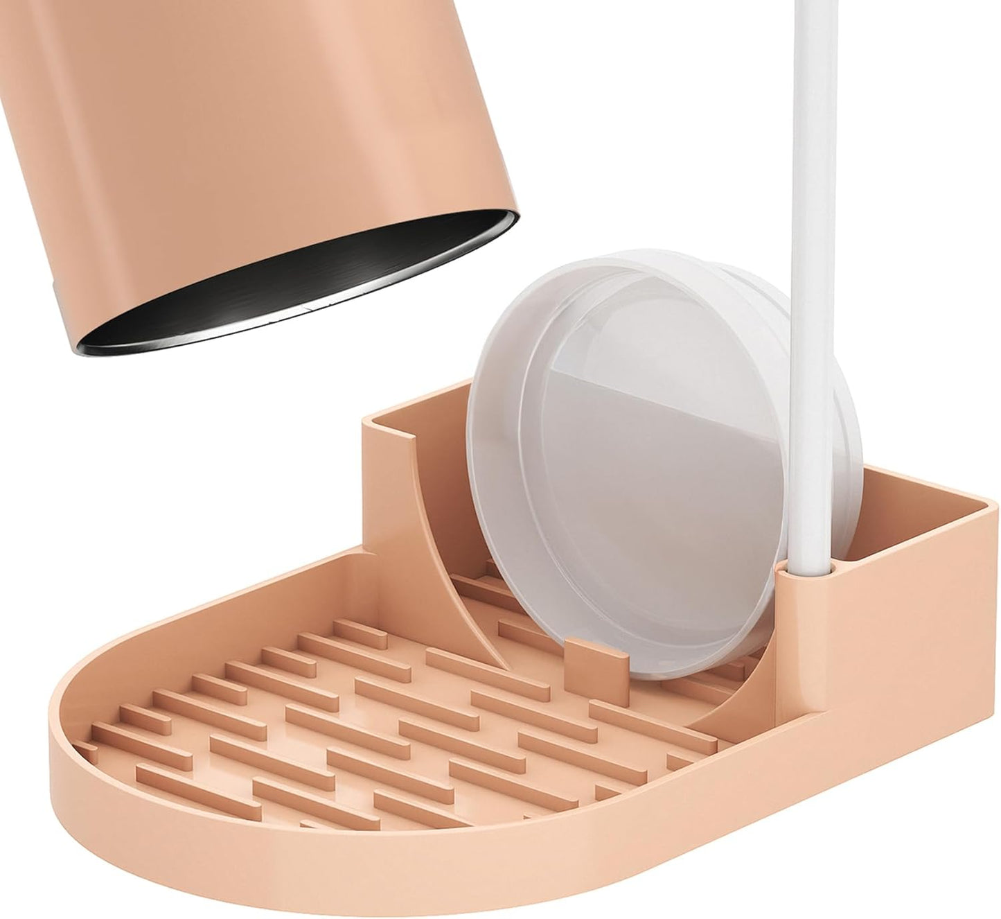 NiHome Silicone Water Bottle Drying Rack Compatible with Stanley Tumblers 20-40oz, Mugs, Wine Glasses, Compact Portable Cup Dryer Stand with Anti-Slip Base for Countertops, RVs & Travel (Cream)