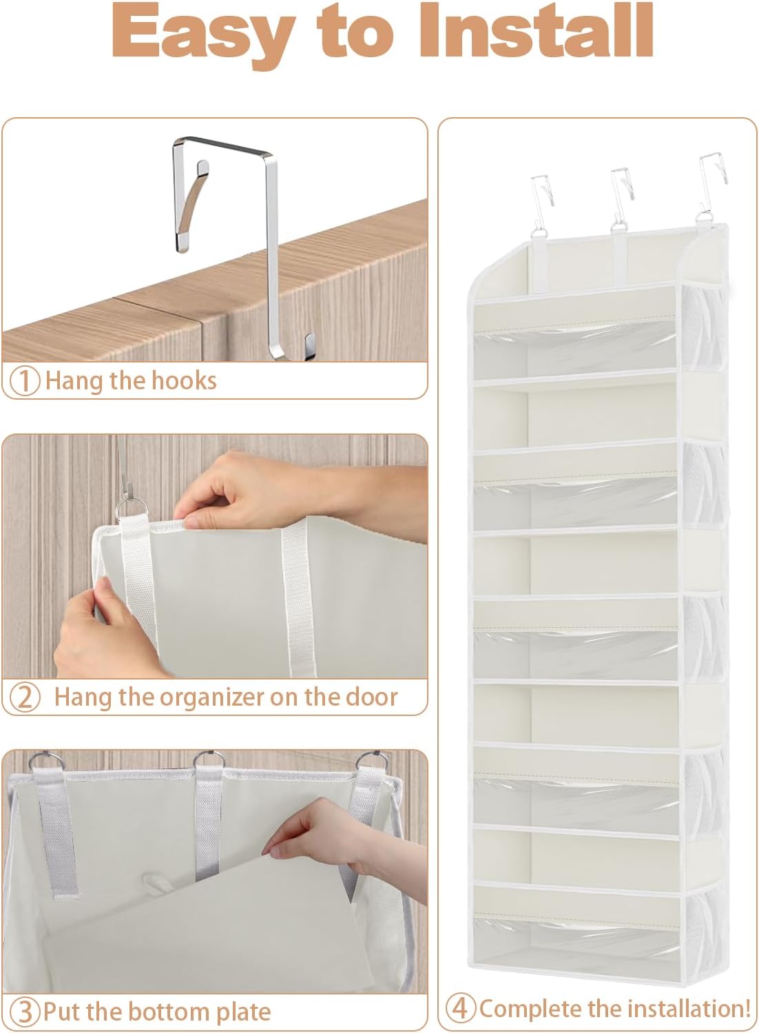 TAHAVICE 1 Pack Over The Door Organizer Storage, Hanging Organizer Closet with 5 Large Pockets 10 Mesh Pockets, 44 lbs Weight Capacity, Behind Door Storage for Nursery Bedroom Bathroom (Dark Grey)