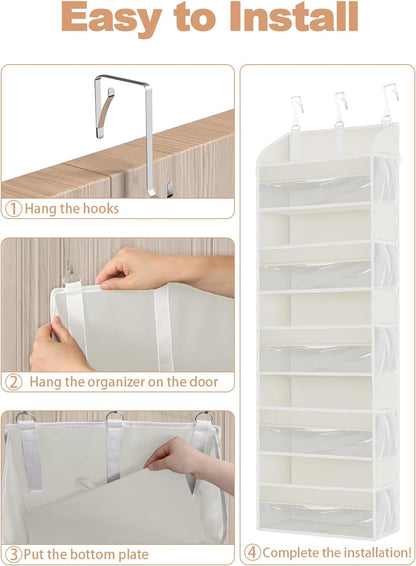 TAHAVICE 1 Pack Over The Door Organizer Storage, Hanging Organizer Closet with 5 Large Pockets 10 Mesh Pockets, 44 lbs Weight Capacity, Behind Door Storage for Nursery Bedroom Bathroom (Dark Grey)