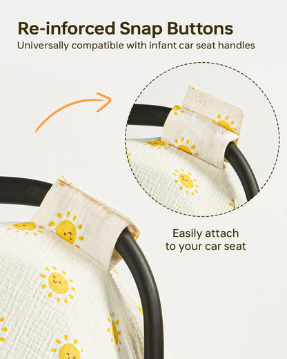 100% Muslin Cotton Car Seat Cover for Baby, Soft Breathable Car Seat Canopy, Universal Infant Carseat Cover Sun Protector, Lightweight Summer Stroller Cover for Boys Girls - Strawberry