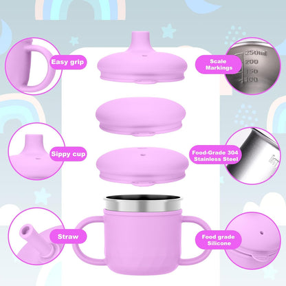 BUSOHA 3 Pack Stainless Steel Baby Bowls with Lid – 2-in-1 Toddler Feeding Bowl Heat-Resistant Spill-Proof Plate Suction Bowls for Kids Baby Toddler Food Feeding