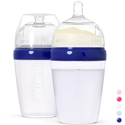 Baby Bottles with Built-in Formula Dispenser, Anti-Colic Wide Neck Design for Newborn Feeding and Everyday Baby Essentials, 9 Oz Medium Flow (2 Pack), Stylish White
