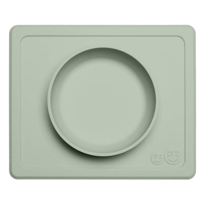 ezpz Mini Bowl (Pewter) - 12 Months+ - 100% Silicone Suction Placemat + Bowl for Toddlers - Comes with a Reusable Travel Bag