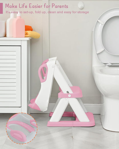 Forbena Toddler Potty Training Seat with Step Stool Ladder, Toilet Potty Seat for Baby Boys Girls Toddlers, Kids Chair Stairs with Handles and Soft Cushion (White and Grey)