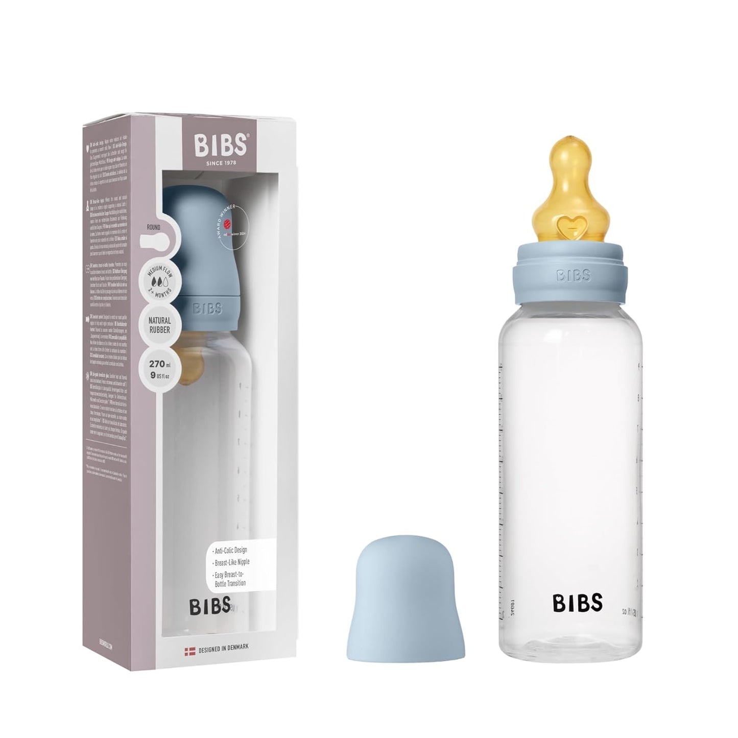 BIBS Baby Bottle 5 oz / 150 ml Silicone Nipple 2 Pack - Anti-Colic, BPA-Free, Round Nipple, Slow Flow, Lightweight & Easy to Clean, Suitable for Newborns 0+ Years - Ivory