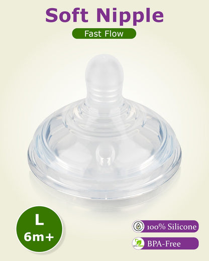 6Pack Silicone Nipples (L) for Tommee Tippee Natural Start Anti-Colic Bottles &Advanced Anti-Colic Bottles,Closer to Nature Bottle,Fast Flow,Size 3 Nipple,6m+