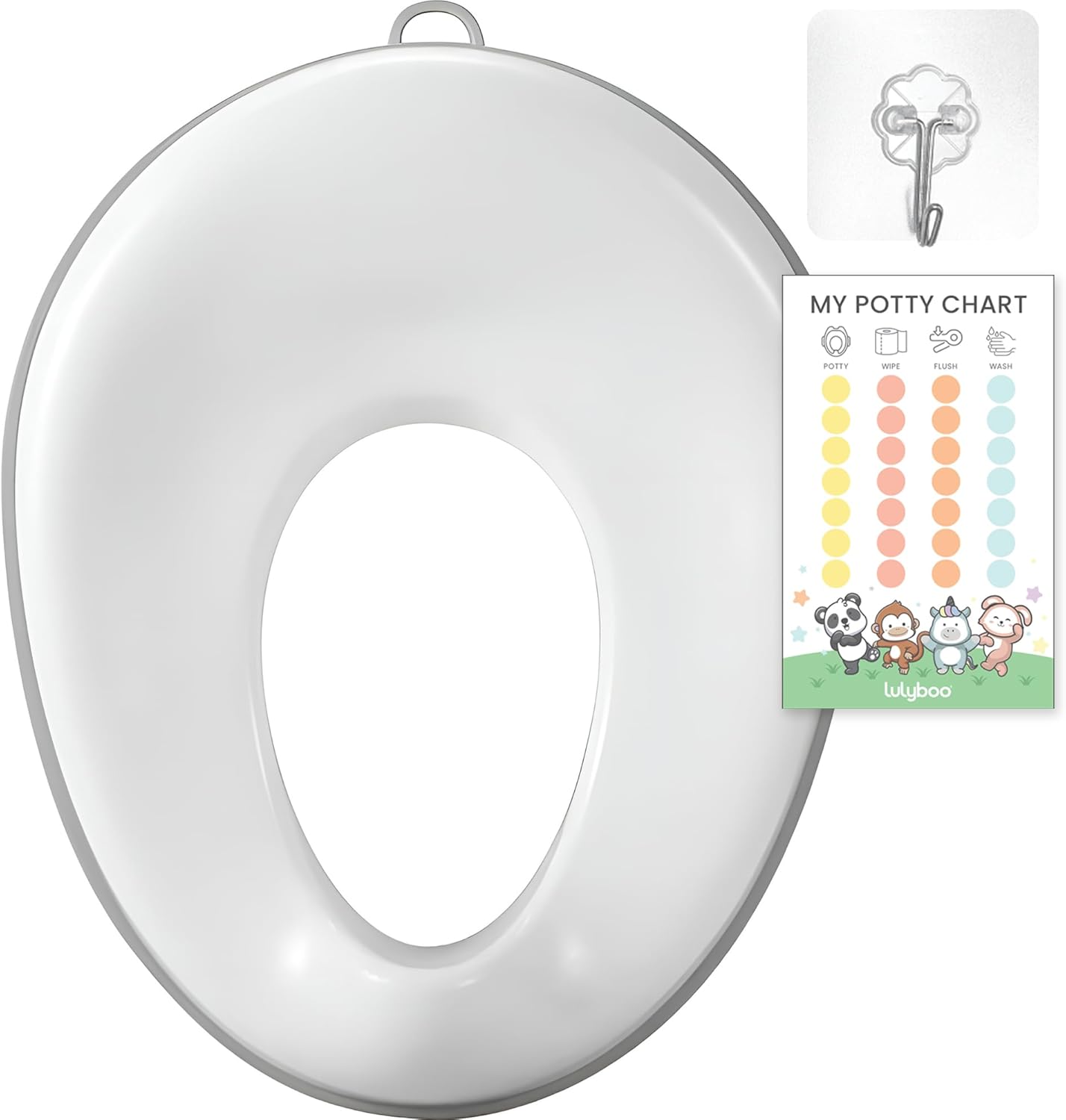 Lulyboo Toddler Potty Seat for Boys & Girls | Non-Slip, Splash Guard, Universal Fit, Includes Storage Hook & Potty Training Chart - Comfortable, Hygienic, Easy to Clean Potty Training Seat