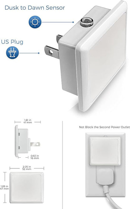 L LOHAS LED Night Lights Plug into Wall 2-Pack, 0.3W Plug in Night Light, Dusk to Dawn, 5000K Daylight White Bright Nightlight Auto-On/Off for Adults Kids Room Bedroom Bathroom Hallway Kitchen Non-Dim