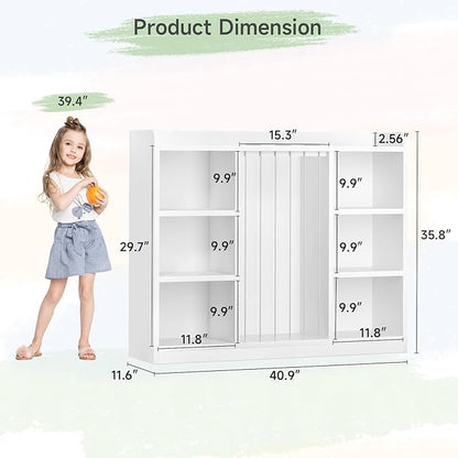 Toddler Stuffed Animal Zoo, Toy Storage Organizer for Playroom, Plush Toy Organizers and Storage, Book Shelf for Kids Rooms, Elastic Band Child Bookcase, Toy Shelf with 8 Storage Cubbies (White)