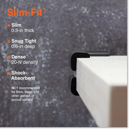 Roving Cove Slimfit Corner Protector for Baby Proofing (8 Small Corners), Soft Rubber Foam Furniture Corner Bumper Guards, 3M Adhesive Pre-Taped, Onyx Black