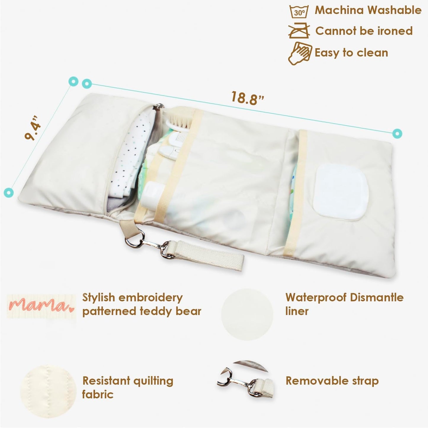 MODAKIDS Baby Bag Organizer, Portable Baby Stroller Mini Diaper Bag Handbag Travel Set with, Quilted with Stroller Straps (Mama)