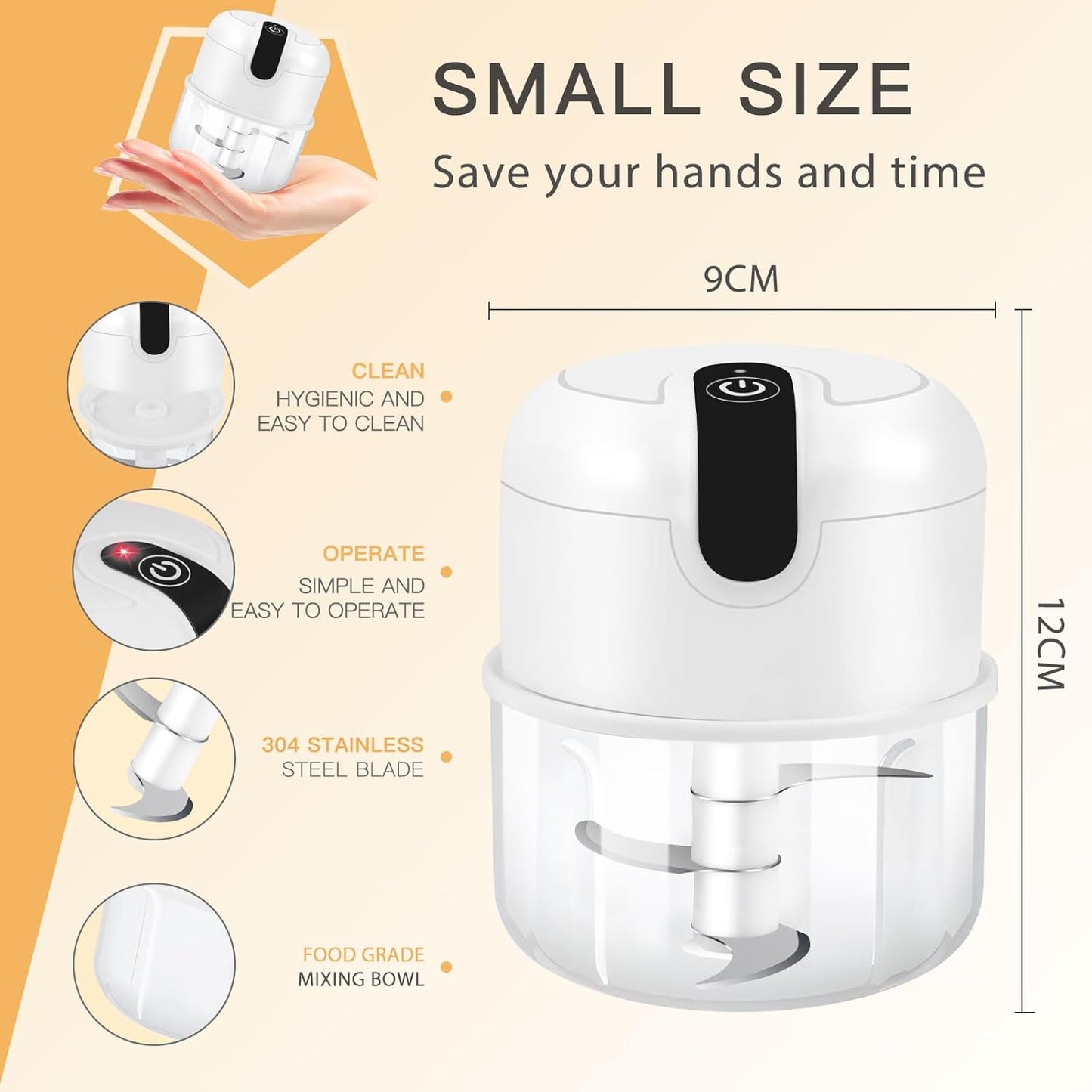 EASYSPEED Electric Garlic Chopper 1Cup, Mini USB Charging Wireless Food Processor with 304 Stainless Steel, 3 Sharp Blades, Portable Kitchen Meat Grinder for Onion, Garlic, Ginger, Baby Food
