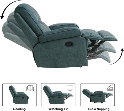 Swivel Rocker Recliner Chair for Adults, High Back Fabric Recliner with Deep Seat, Manual Glider for Living Room & Nursery, Grey