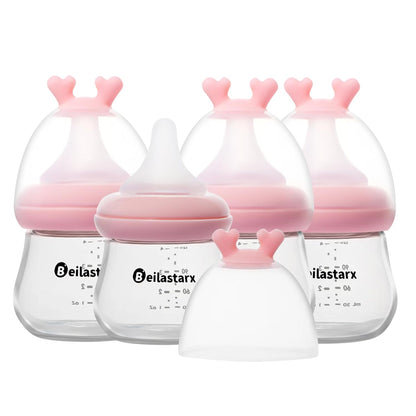 Glass Baby Bottles with Natural Response Nipple Size SS - Anti Colic Baby Bottles Wide Neck Slow Flow Baby Bottle (Multicolor, 4oz (Pack of 2))