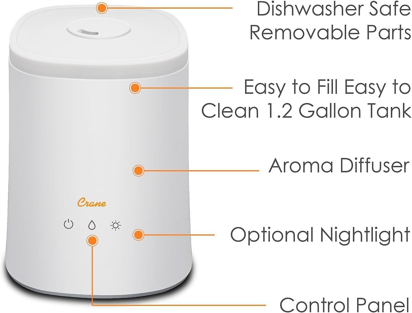 Crane 0.7 Gallon Top Fill Cool Mist Humidifier and Aroma Diffuser, with Color-Changing Night Light and Aroma Diffuser Function, Humidifier For Bedroom, Office or Nursery