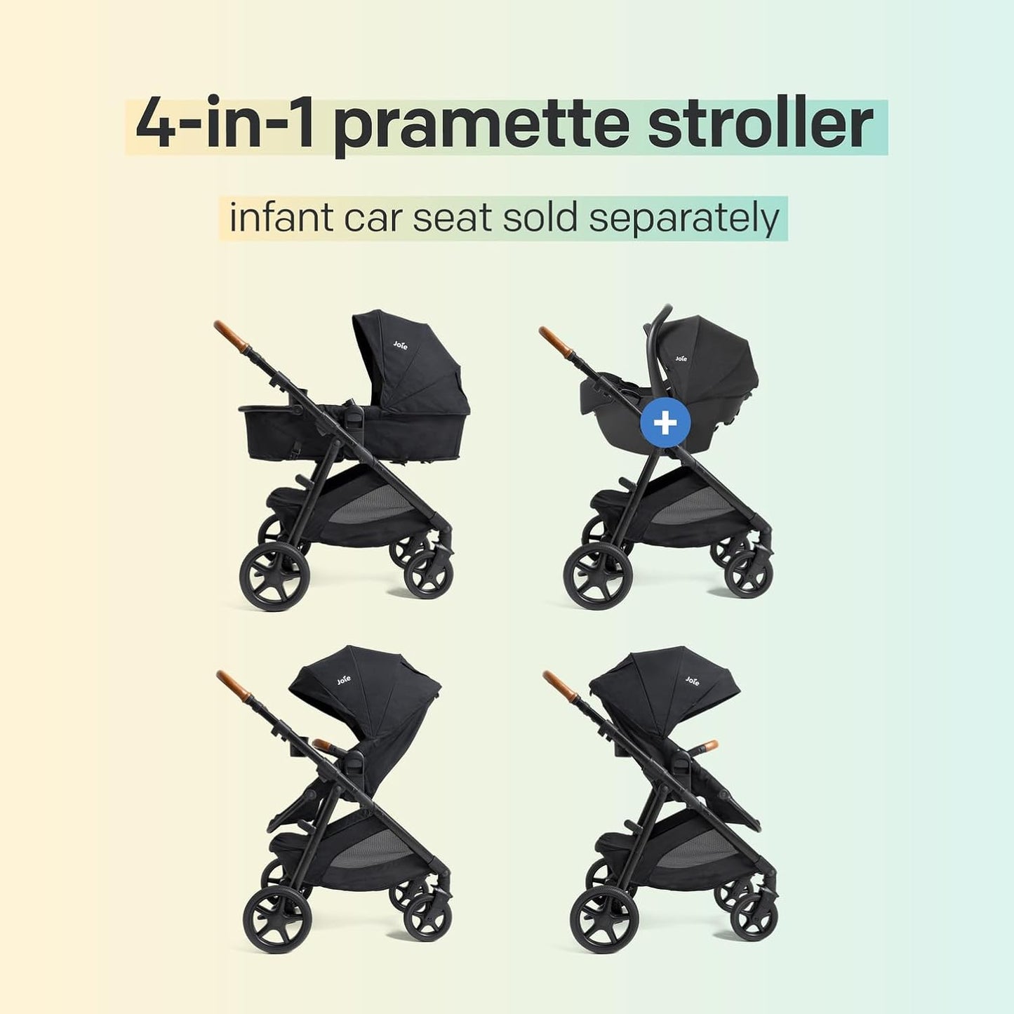 Joie Ginger 4-in-1 Convertible Pramette and Stroller with A Deep Recline, Height Adjustable seat, All-Terrain Wheels, Extra Storage – for Newborns and Toddlers (Shale Dark)