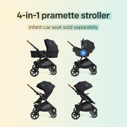 Joie Ginger 4-in-1 Convertible Pramette and Stroller with A Deep Recline, Height Adjustable seat, All-Terrain Wheels, Extra Storage – for Newborns and Toddlers (Shale Dark)
