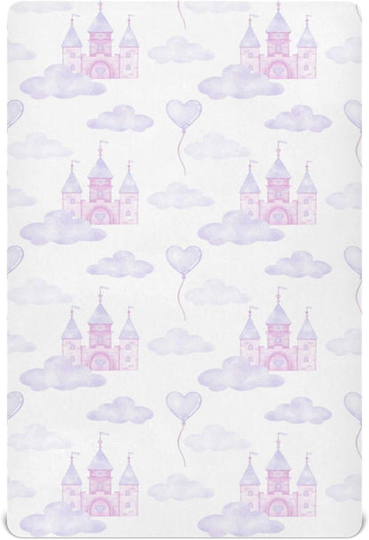 Fitted Crib Sheets White Bears with Clouds Stretchy Portable Playard Sheets for Baby Toddler, Breathable Soft Mini Crib Mattress 39 x 27 in for Boys and Girls
