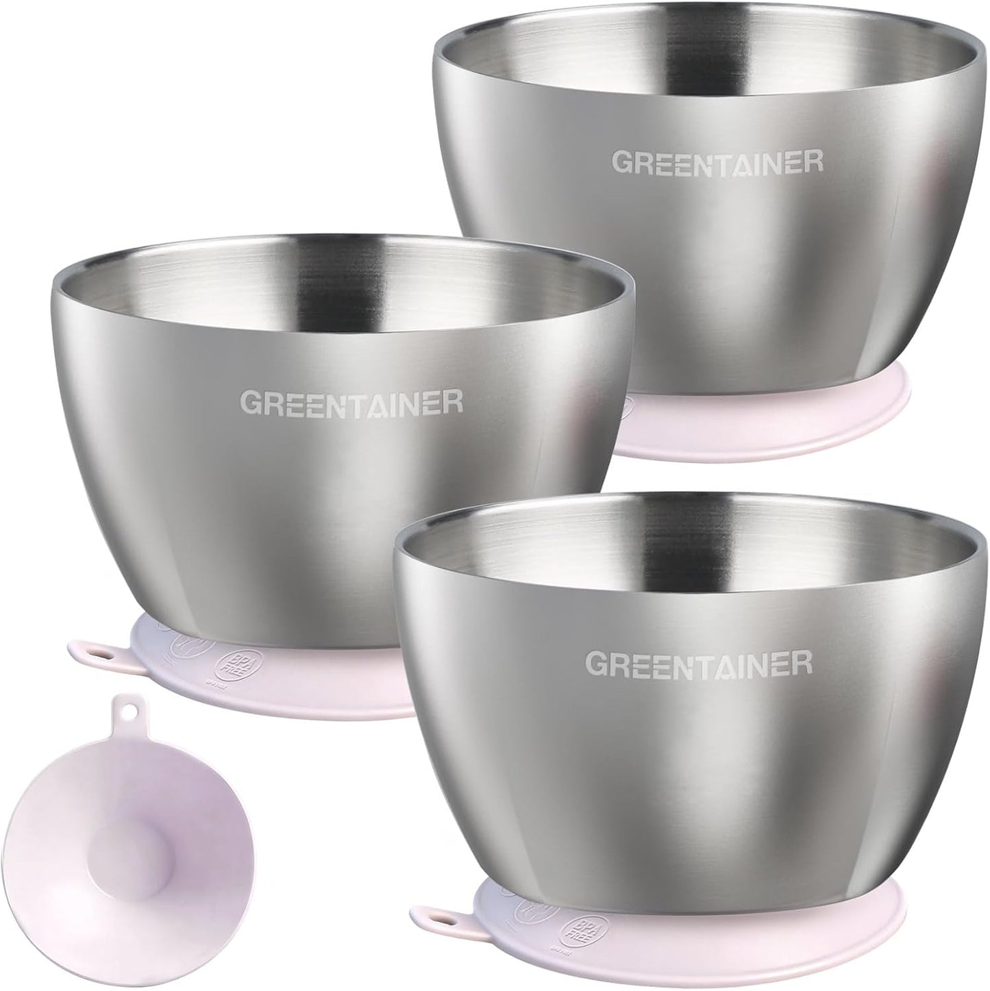 Greentainer Stainless Steel Baby Bowl Set of 3, Double Wall Insulated, Unbreakable Toddler Bowls with Removable Silicone Suction Base, Non-Slip, Dishwasher Safe, BPA-Free for Infants 6+ Months (Green)