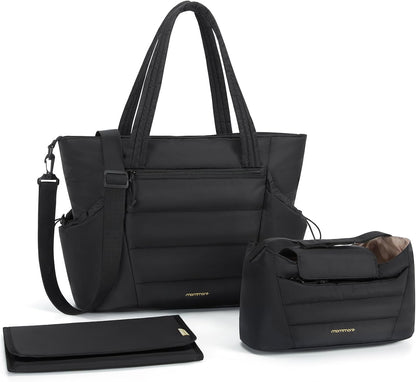 mommore Diaper Bag Tote with Stroller Organizer Puffer Bag Large Capacity Baby Bag with Changing Pad for Travel, Hospital