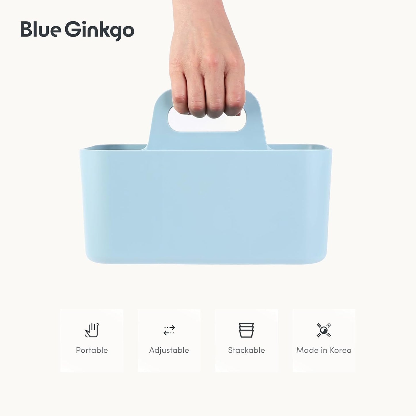 BLUE GINKGO Stackable Organizer Caddy – Korean-Made Portable Tote for Bathroom, Office, Crafts, or School Supplies (Rectangle, Green)