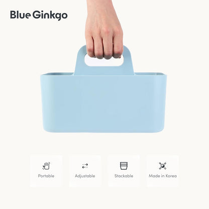 BLUE GINKGO Stackable Organizer Caddy – Korean-Made Portable Tote for Bathroom, Office, Crafts, or School Supplies (Rectangle, Green)