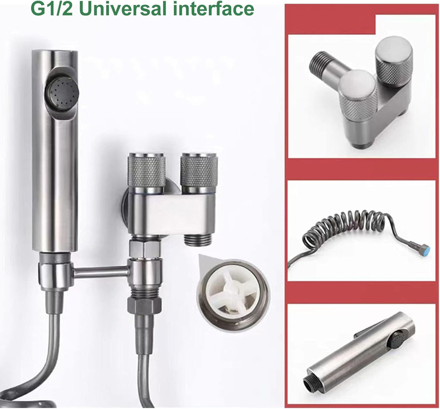 Handheld Bidet Sprayer for Toilet , Stainless Steel Sprayer Attachment for Feminine Wash and Double Switch Independent Control Bidet Attachment for Toilet , great for Feminine Wash , Cloth Diaper