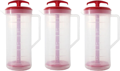 JBK Pottery 2-Quart White Mixing Pitcher with Plunger – BPA-Free Plastic Mixing Jug for Juice, Milk, Tea, Shakes, and More – Dishwasher-Safe, Spill-Proof Lid, Smart Stirring Design