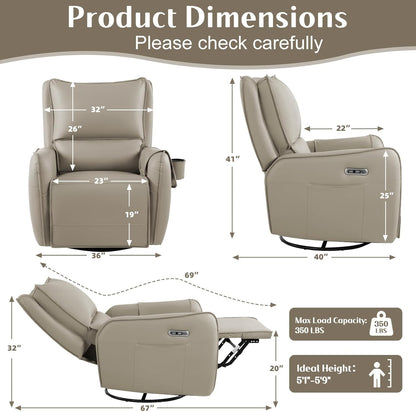 Power Recliner Gliders for Nursery, Electric Swivel Rocker Recliner Chair, Comfy Upholstered Living Room Reclining Rocking Chairs with Lumbar Support (Gray, 41" X 40" X 36")