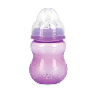 Nuby Wide Neck Non-Drip Bottle - Baby Bottles with Anti-Colic Vari-Flo Valve - (3-Pack) 8 Oz - 0+ Months - Aqua, Pink, Purple