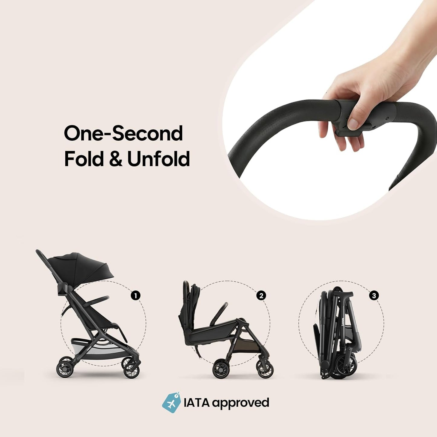 Neo Lightweight Travel Stroller with Snack Tray, Airplane-Friendly Compact Baby Stroller, One-Hand Fold Portable Stroller for Toddler 0-55lbs, Adjustable Recline Seat, UPF 50+ Canopy,Rain Cover