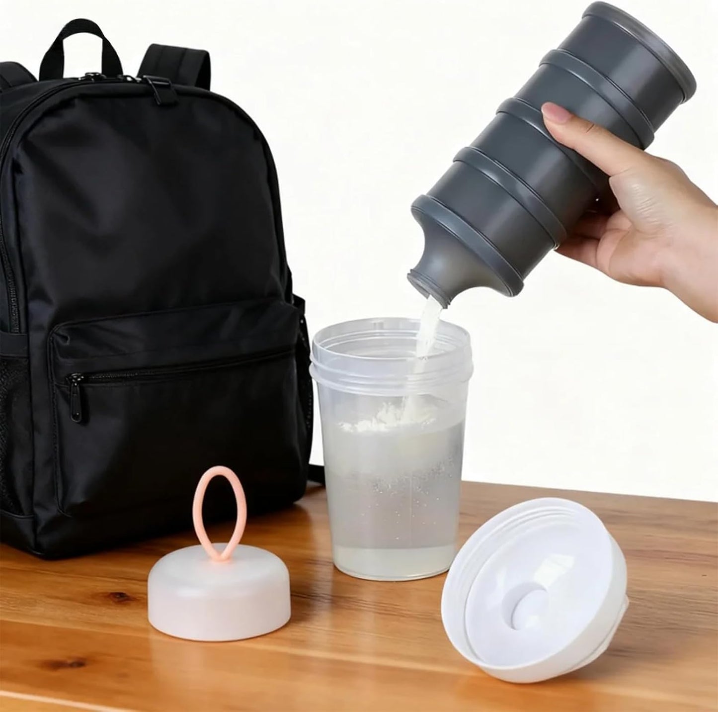 Protein Powder Container with Funnels Stand, 4 Stackable Protein Powder Dispenser for Travel, Fitness and Workout, 2 Pcs
