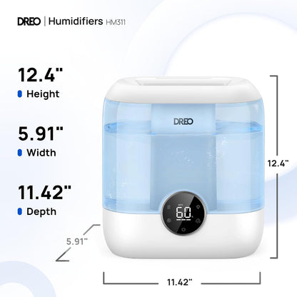 DREO Humidifiers for Bedroom, 6L Easy to Fill & Clean, 60H Runtime for Large room, 28 dB Quiet Cool Mist Air Humidifier for Plant, Baby Nursery, Home, Indoor, Night Light, Precise Humidity Control