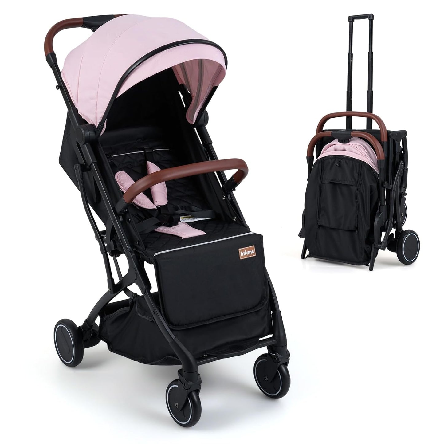 INFANS Travel Stroller, Lightweight Compact Baby Stroller for Airplane with One-Hand Fold, Multi-Position Recline, Canopy, 4 Wheel Suspension, Storage Basket (Grey+Black)