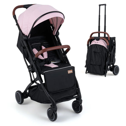 INFANS Travel Stroller, Lightweight Compact Baby Stroller for Airplane with One-Hand Fold, Multi-Position Recline, Canopy, 4 Wheel Suspension, Storage Basket (Grey+Black)