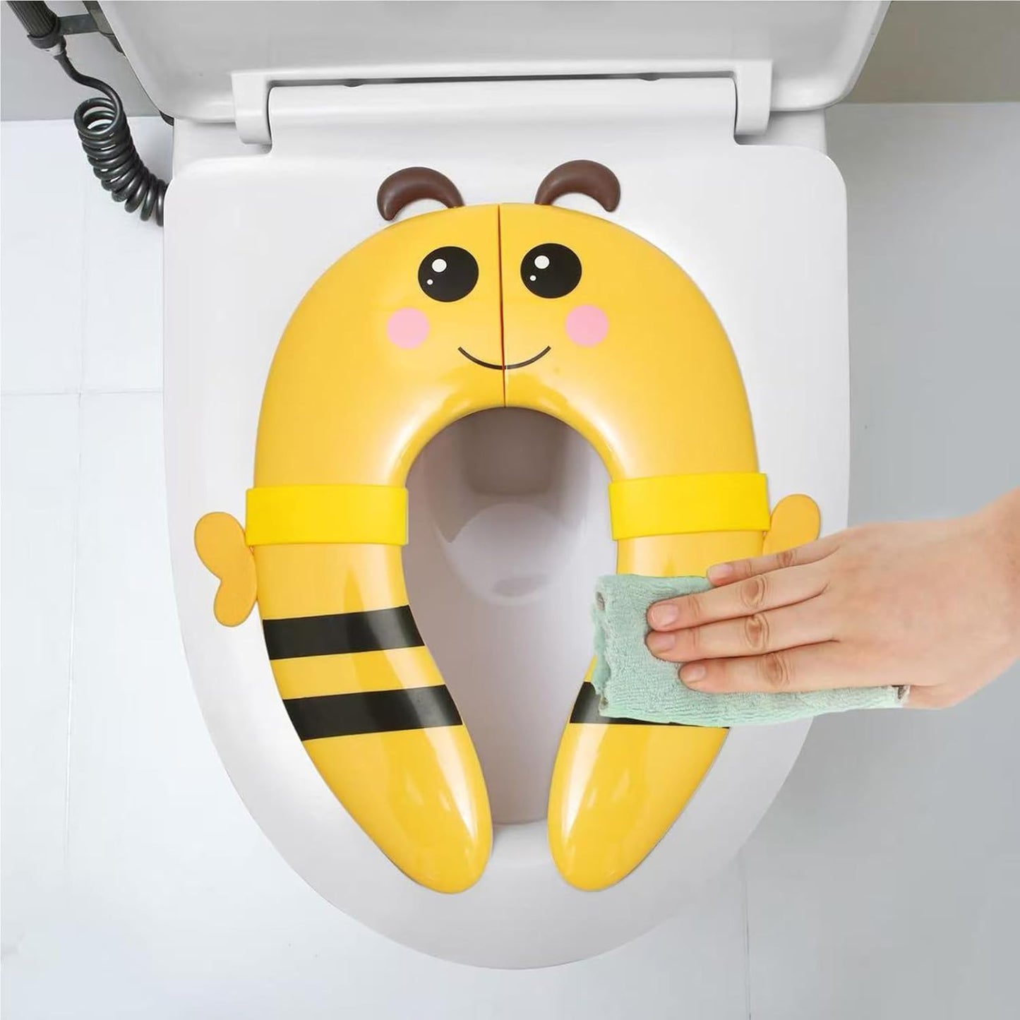 PandaEar Toilet Seat Cover | Folding Travel Toilet Seat for Children and Potty Training | Portable Silicone Toilet Seat for Toddlers, Boys & Girls with Non-Slip Silicone Pads -Panda