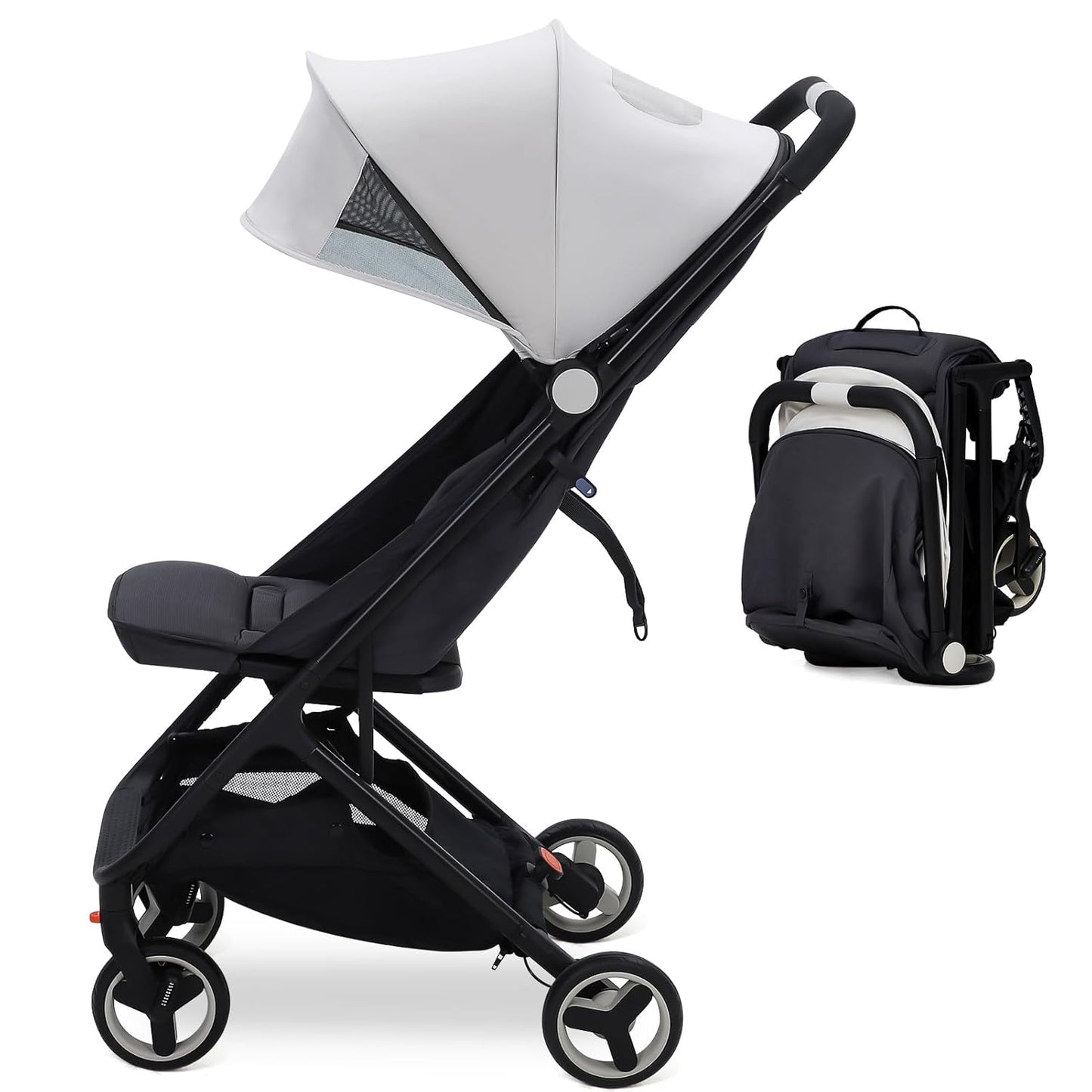 Lightweight Baby Stroller, Compact One-Hand Fold Travel Stroller Airplane Friendly, Reclining Infant Stroller with 5-Point Harness & Adjustable Canopy, All-Terrain Stroller for Toddlers 6-36 Months