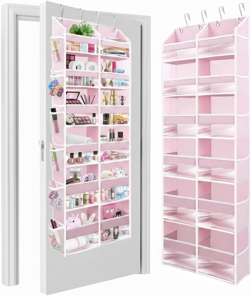 HOMELUX THEORY UPGRADED 6 Tiers Over The Door Organizer Hanging - 100D EXTRA THICK & 50lbs HUGE CAPACITY, 12 Side Mesh Pockets Over The Door Shoe Organizer, Hanging Closet Organizer (Ivory, 1pc)