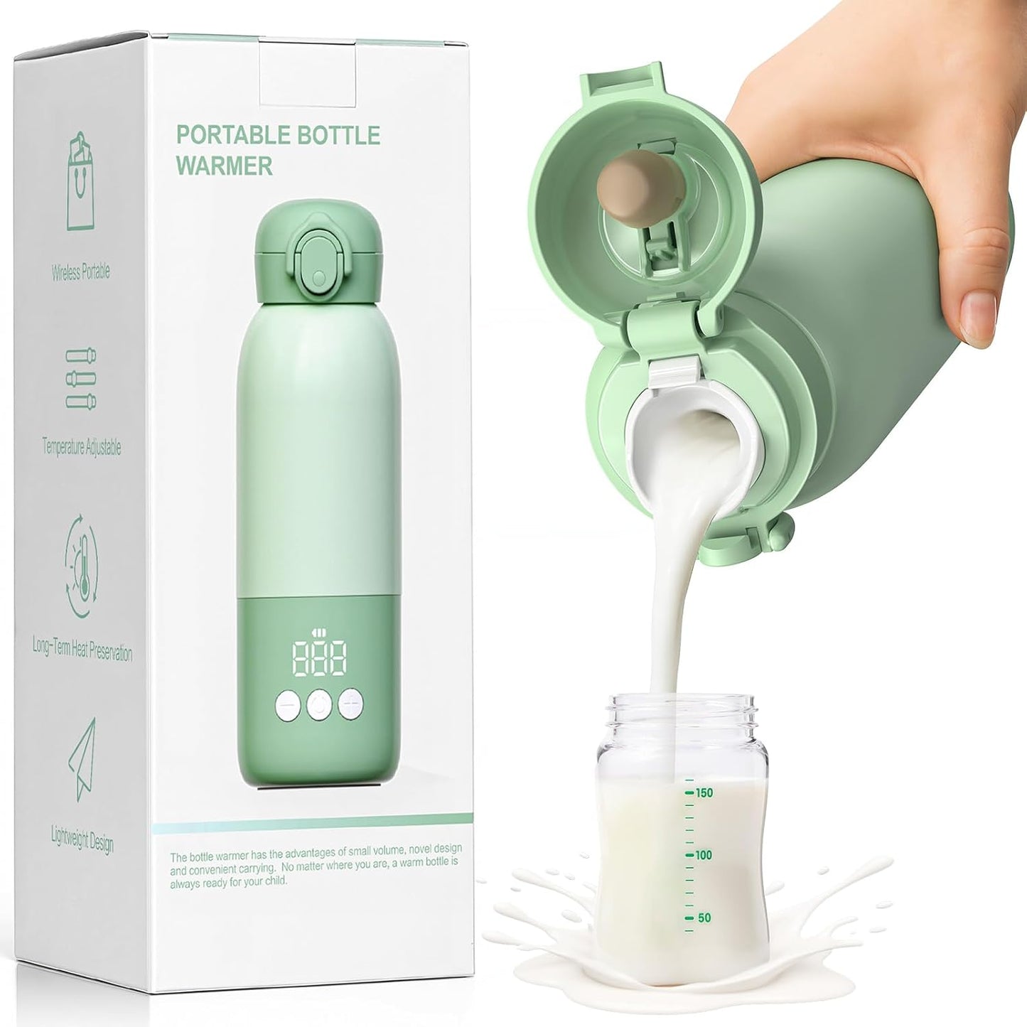 Portable Bottle Warmer for Travel 12oz– 80W Fast Heating, 316 Stainless Steel, 11400mAh Rechargeable Precise Temp Control & LED Display Safety Lock Cordless Travel Warmer for Baby Breastmilk & Formula
