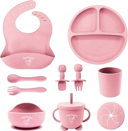 10-Piece Silicone Baby Feeding Set – BPA-Free, Spill-Proof Suction Plate, Bowl, Bib, Snack Cup & Utensils | Dishwasher Safe, Baby Gift Ready (Blue)