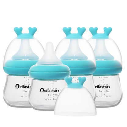 Glass Baby Bottles with Natural Response Nipple Size SS - Anti Colic Baby Bottles Wide Neck Slow Flow Baby Bottle (Multicolor, 4oz (Pack of 2))