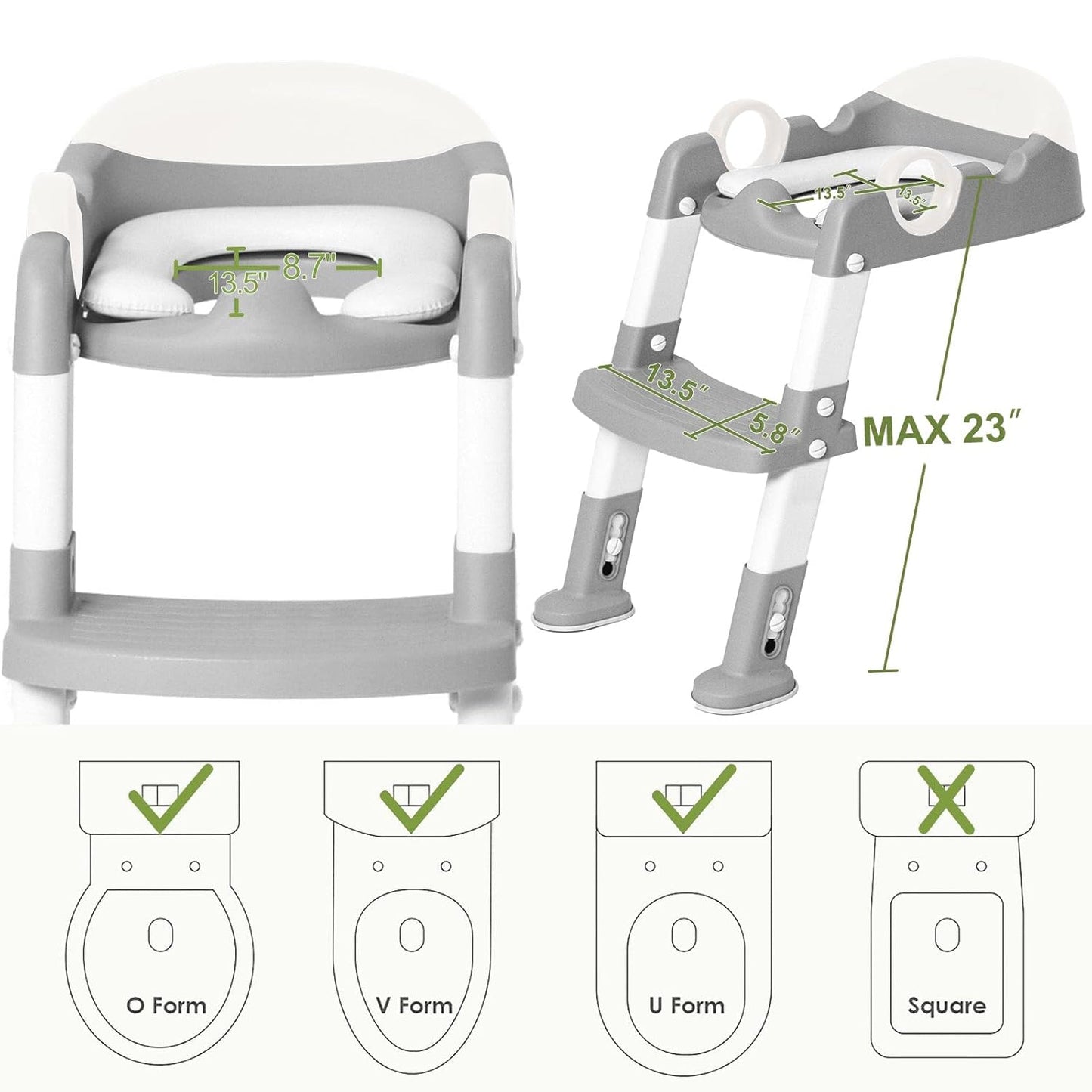 Potty Training Seat with Step Stool Ladder for Kids and Toddler,Wiifo Sturdy Potty Ladder with Soft Padded Cushion for Toddler Boys and Girls(Light Grey) 2025 New Version