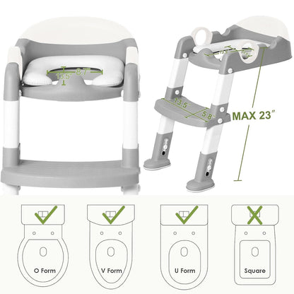 Potty Training Seat with Step Stool Ladder for Kids and Toddler,Wiifo Sturdy Potty Ladder with Soft Padded Cushion for Toddler Boys and Girls(Light Grey) 2025 New Version