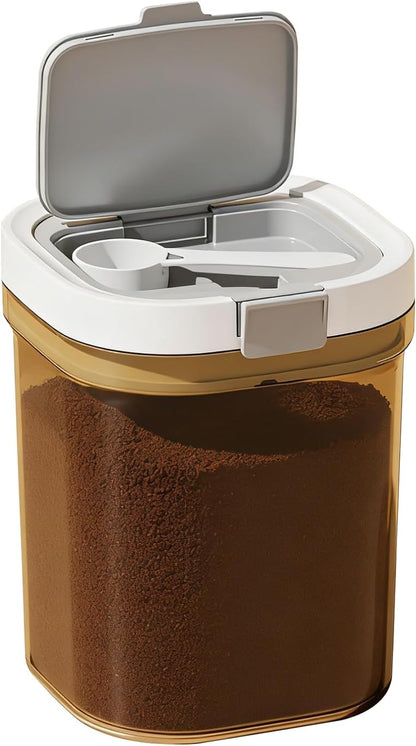 Airtight Coffee Canister-27oz Sugar and Dry Food Container BPA Free with Spoon and Layered Storage for Grounds Coffee, Beans, Tea, Sugar, Flour, Cereal,Formula